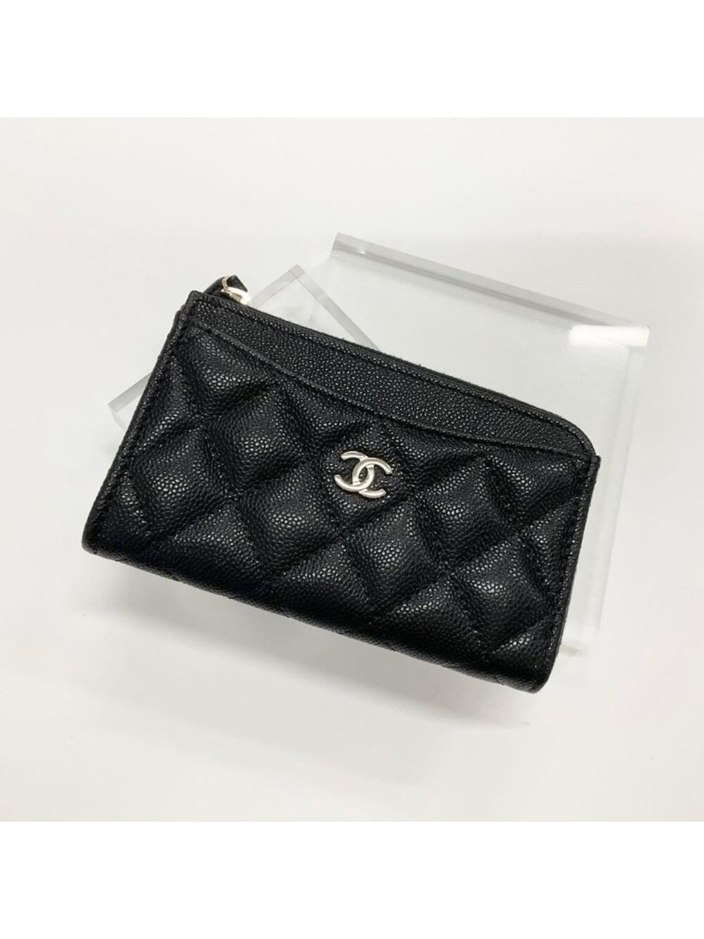 Chanel Caviar Leather CC Logo Quilted Card Case Coin Purse